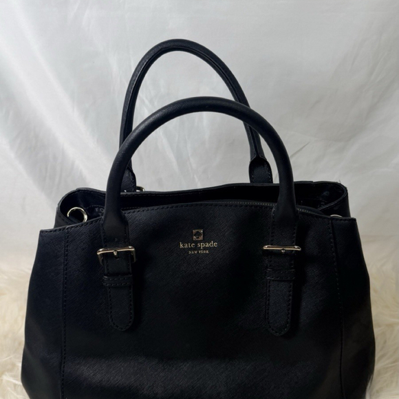 Kate Spade New York Black Saffiano Leather Satchel Crossbody Bag Gold Hardware - Picture 3 of 7